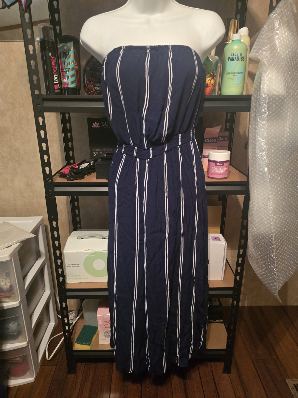 silence + noise Navy and White Strapless Jumpsuit
